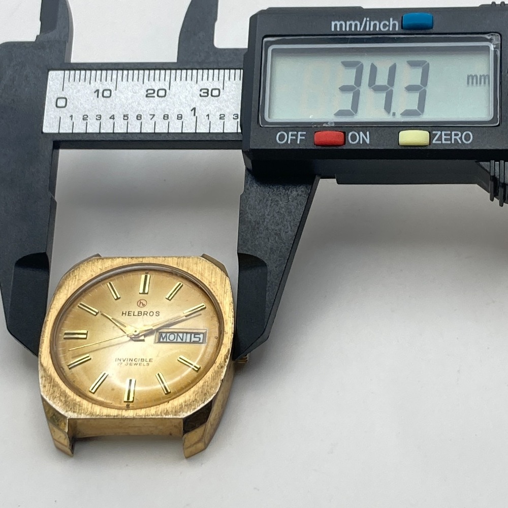 Vintage Helbros Invincible Men's Watch Gold Tone 17 Jewels 34mm Manual Wind Up - Picture 8 of 8